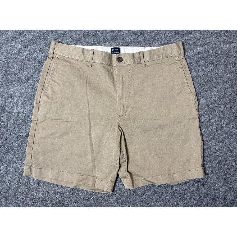 J.CREW Chino Shorts Mens 33 Beige Stretch Cotton 7" Inseam Flat Front Casual